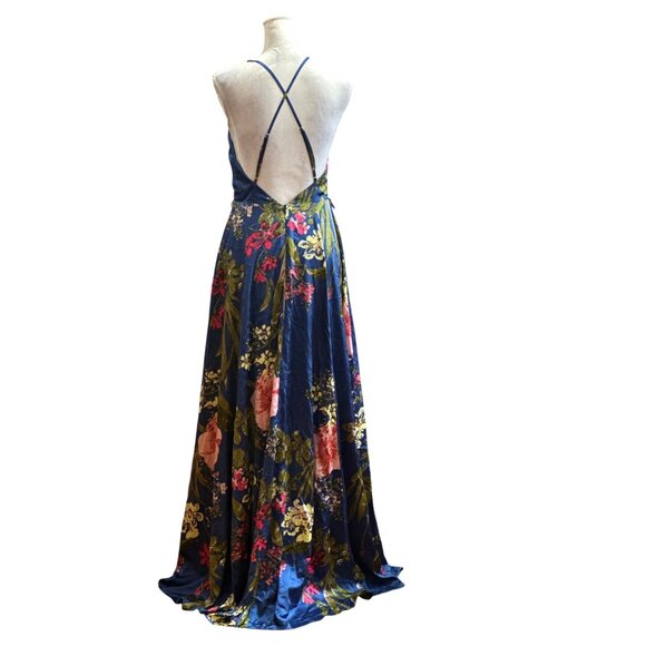Lulus Maxi Dress With Tie Floral Print Criss Cross Back High Slit Cruise Prom M - Picture 2 of 16
